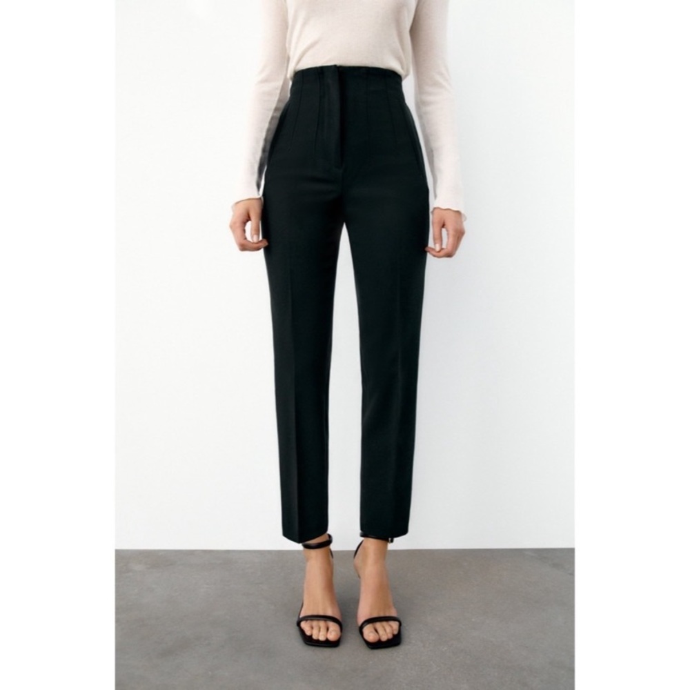 ZARA Women's Black High Rise high waisted tailored crop Pants size 12